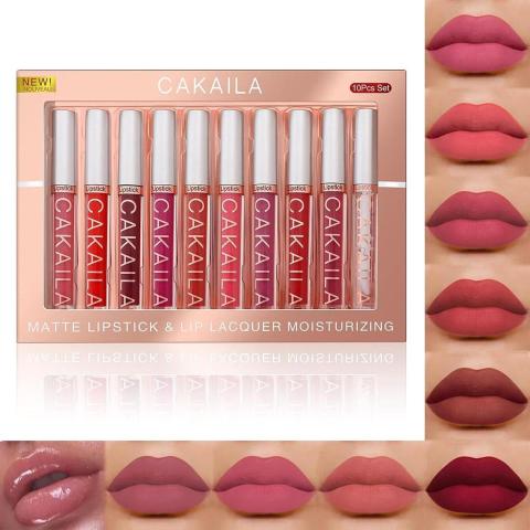 Pintalabios Mate de Larga Duración, Labial Líquido, 10 Piezas Pintalabios Traje, Lápiz Impermeable Kit, Labiales Mate Larga